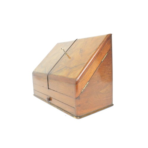 50 - Walnut Stationery box with inkwells, and under drawer compartment AF