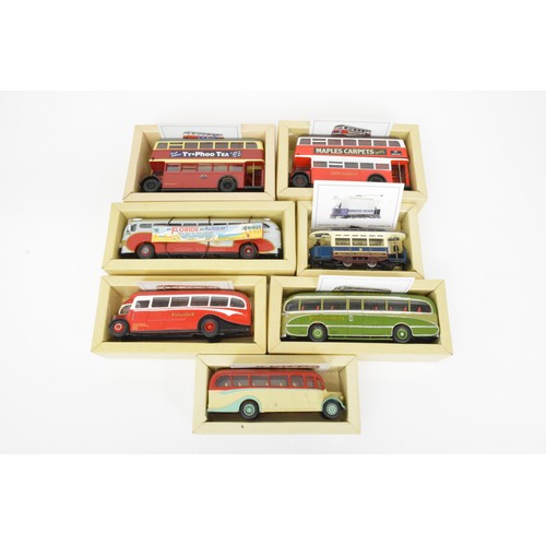 73 - Boxed Corgi and Corgi Classics coaches, buses and tram, x7 items.