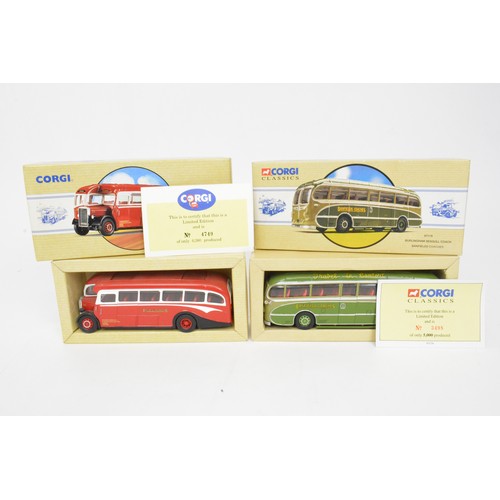 73 - Boxed Corgi and Corgi Classics coaches, buses and tram, x7 items.