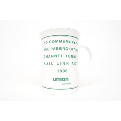 94 - Union Railways mugs x 2, 1 boxed to commerarate the passing of the Channel Tunnel Rail Link Act toge... 