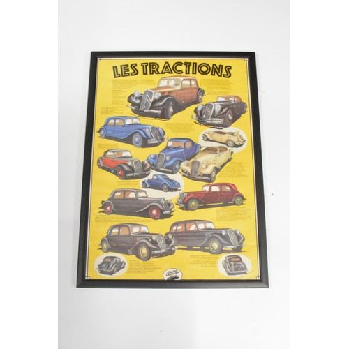 100 - Framed 'Les Tractions' vehicle poster size 28