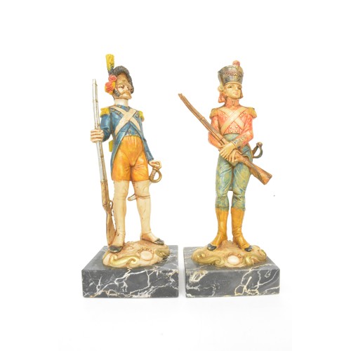 107 - Vintage Fontanini Depose Italy soldier figures on marble base, approx height 21cms, x6 items