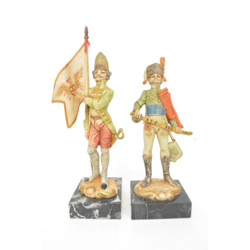 107 - Vintage Fontanini Depose Italy soldier figures on marble base, approx height 21cms, x6 items