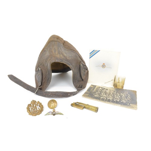 129 - WW1 royal flying corps flying hat, photos, trench art light, RFC Christmas, sweetheart brooch, RFC b... 