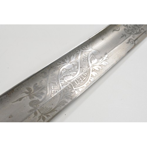 135 - Officer's Sword by J B Johnstone Sackville St London, blade etched with scrolls, bugle horn and 