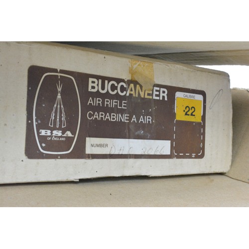 138 - BSA Buccaneer .22 air rifle with scope, sight in original box.  Please note purchasers must be over ... 