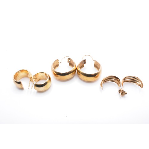 158 - Three pairs of 9ct yellow gold hoop earrings, approx. gross weight 7.8g.