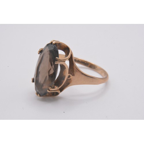 165 - Smokey quartz jewellery items consisting ring (size P) hallmarked Birmingham 375., earrings, pendant... 