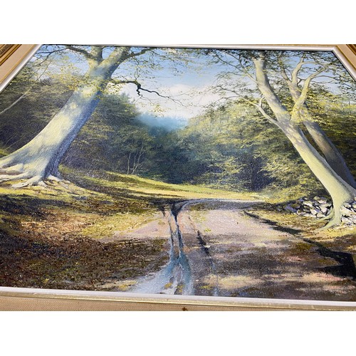 106 - Original oil on canvas in gilt frame, woodland scene, signed lower left by Tony Sheath (b.1947). App... 