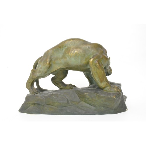 24 - Large art deco bronze coloured Panther, size 46 cms long x 23 cms deep, signed.
a/f