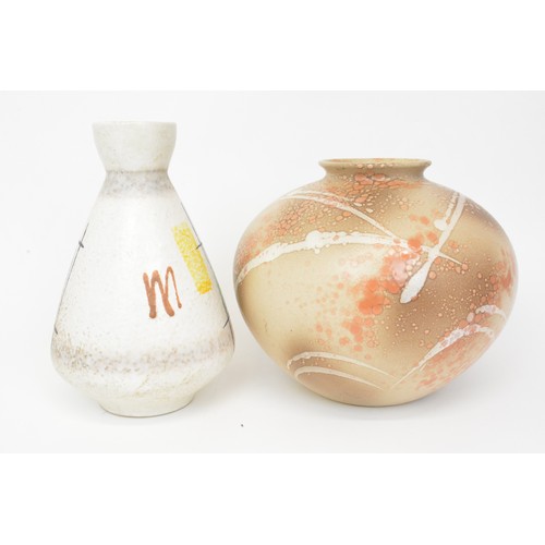 25 - x2 Retro vases, one large Studio with acid glaze design, the other abstract design, possibly Scheuri... 