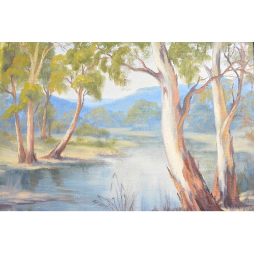 32 - Doreen De Sales (b.1919) Oil on board, 'River Gums Towards Blackheath New South Wales'