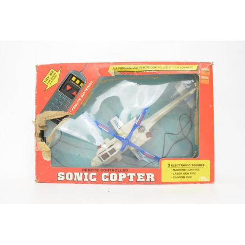 44 - Vintage Bluebird spaceship with accessories and figures, together with remote controlled sonic copte... 