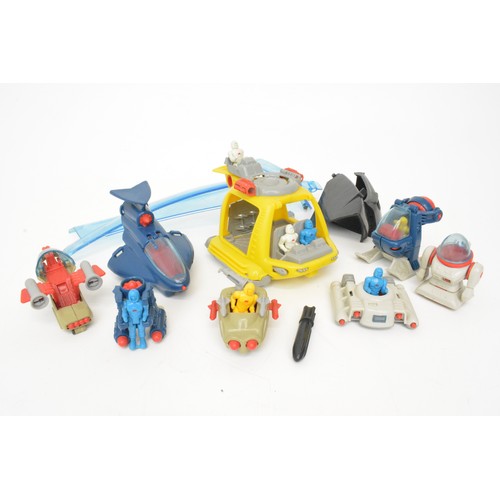 44 - Vintage Bluebird spaceship with accessories and figures, together with remote controlled sonic copte... 