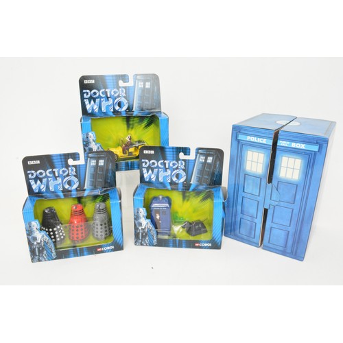 62 - Corgi Doctor Who, model numbers TY96102, TY96101, TY96204, TY96205, all with boxes.