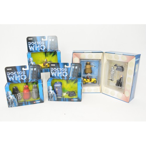 62 - Corgi Doctor Who, model numbers TY96102, TY96101, TY96204, TY96205, all with boxes.