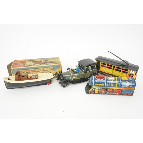 70 - vintage 1960's Metal wind-up 'super locomotive' train - Yone, Japan no.2188, tinplate wind-up Tram w... 