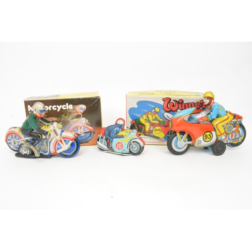 72 - Vintage metal motorcycle wind-up toy in original box,  Winner 95 motor cycle, friction powered with ... 