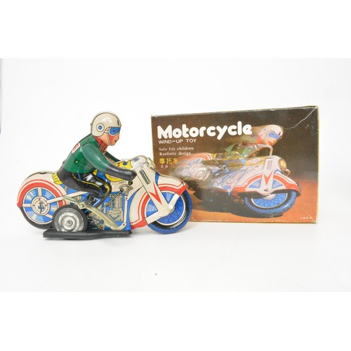 72 - Vintage metal motorcycle wind-up toy in original box,  Winner 95 motor cycle, friction powered with ... 