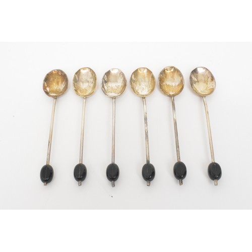 227 - A cased set of six silver bean handle coffee spoons, by Marson & Jones, hallmarked Birmingham 1927