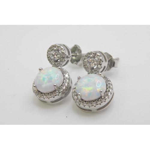 242 - Opal and crystal drop earrings, set in silver stamped 925.