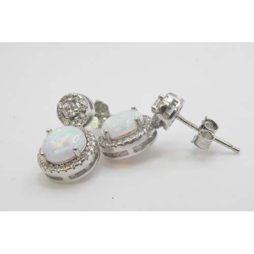 242 - Opal and crystal drop earrings, set in silver stamped 925.