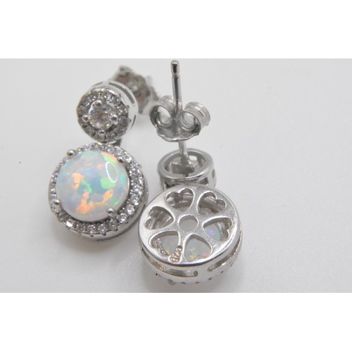 242 - Opal and crystal drop earrings, set in silver stamped 925.