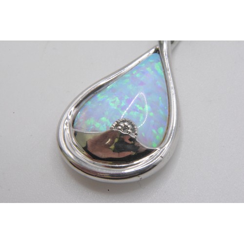 243 - Silver opal pendant with small diamond, reverse reads 'I am with you still in each new dawn' by Brad... 