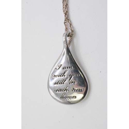 243 - Silver opal pendant with small diamond, reverse reads 'I am with you still in each new dawn' by Brad... 