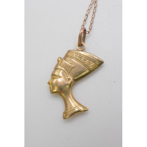 248 - 9ct yellow gold Nefertiti, Queen of Egypt pendant, on a 16