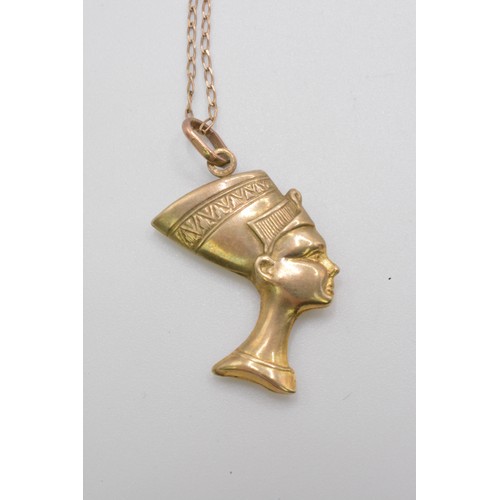 248 - 9ct yellow gold Nefertiti, Queen of Egypt pendant, on a 16