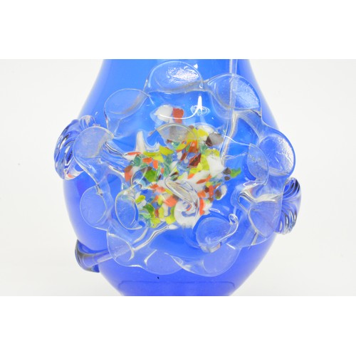 69 - x3 colourful  glass vases to include blue and orange handkerchief designs, approx H20cm.