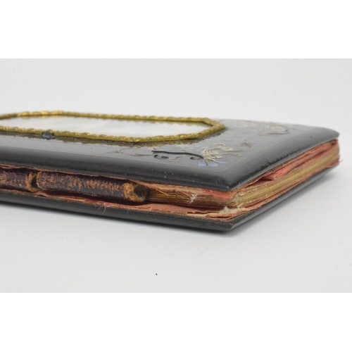 122 - Victorian French grand tour aid, memoire book with miniature hand coloured walking in landscape pane... 