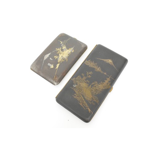 123 - Japanese Komai Fuji damascene mixed metal cigarette cases, x2