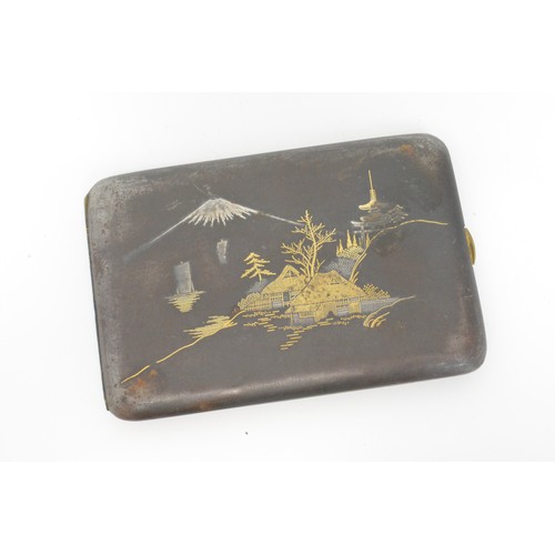 123 - Japanese Komai Fuji damascene mixed metal cigarette cases, x2