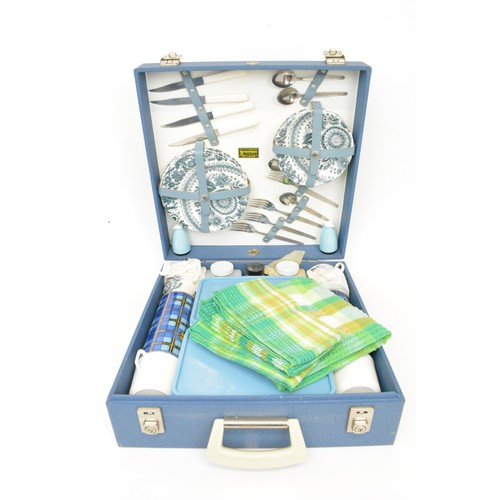 126 - A Blue Brexton Picnic Hamper for four, original and complete with all the china and cutlery includin... 
