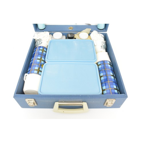 126 - A Blue Brexton Picnic Hamper for four, original and complete with all the china and cutlery includin... 