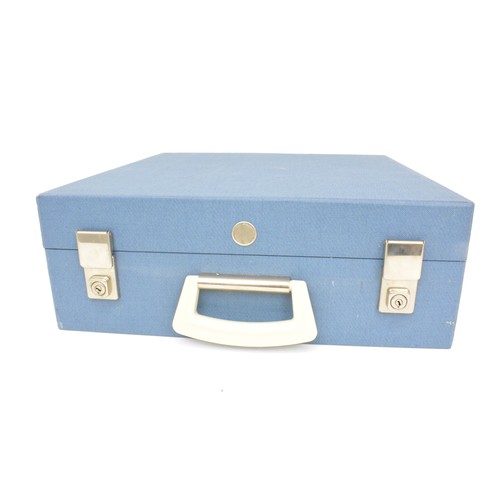 126 - A Blue Brexton Picnic Hamper for four, original and complete with all the china and cutlery includin... 