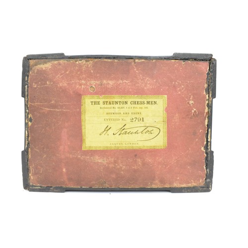 127 - Antique Staunton Chess Men Set presented in a boxwood and ebony decorative box, signed H.Staunton on... 