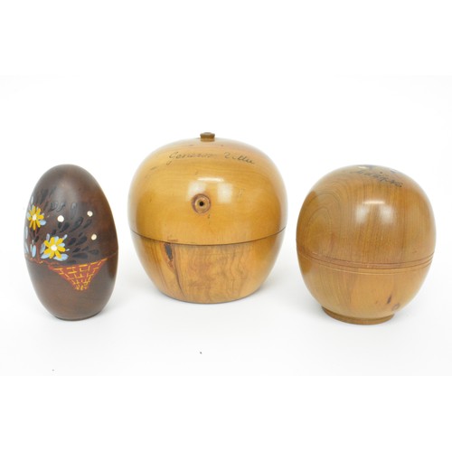 132 - Selection of souvenir treen items to include clogs, candlesticks, boxes, string box, metronome etc.