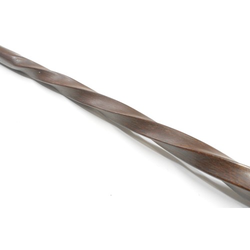 135 - Vintage hardwood walking cane with twisted shaft together with braided leather riding crop