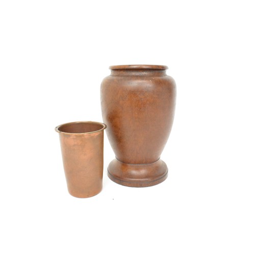 136 - Vintage Californian redwood vase with copper liner, approx H19cm
