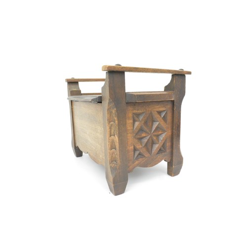 144 - Arts and Crafts carved box (with key) together with small carved box and small circular French barom... 