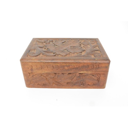 144 - Arts and Crafts carved box (with key) together with small carved box and small circular French barom... 