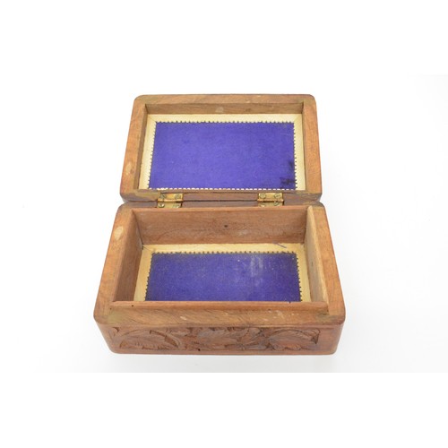 144 - Arts and Crafts carved box (with key) together with small carved box and small circular French barom... 
