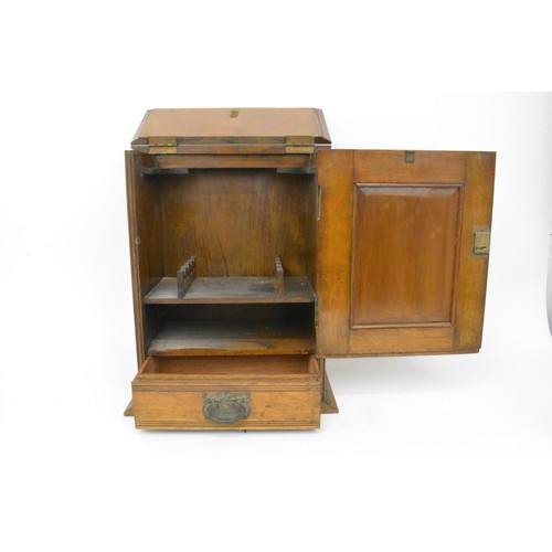 146 - Smoker's cabinet, front door panel with art nouveau decoration, top hinged lid and bottom drawer