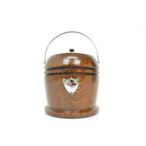 148 - Vintage oak barrel/ice bucket with removable ceramic insert - height approx 17 cms not including han... 