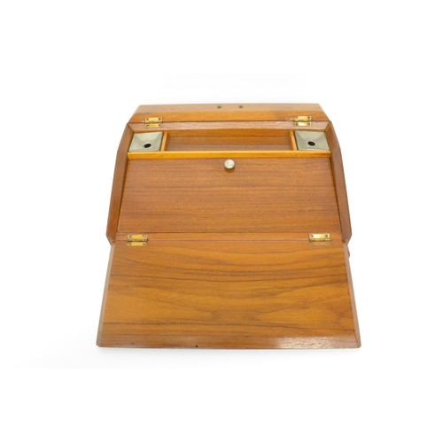 156 - Vintage wooden writing box containing inkwells