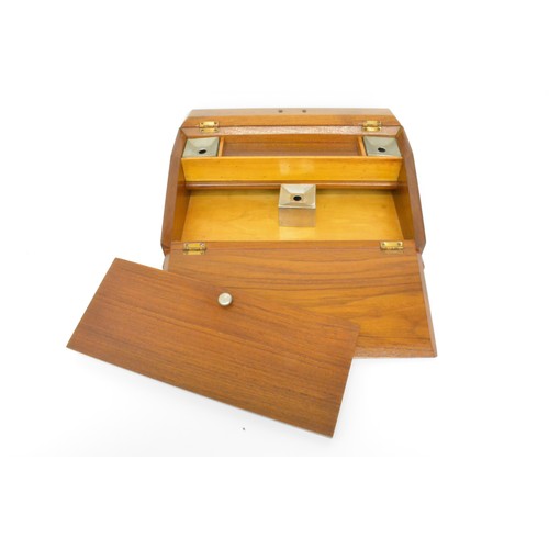156 - Vintage wooden writing box containing inkwells