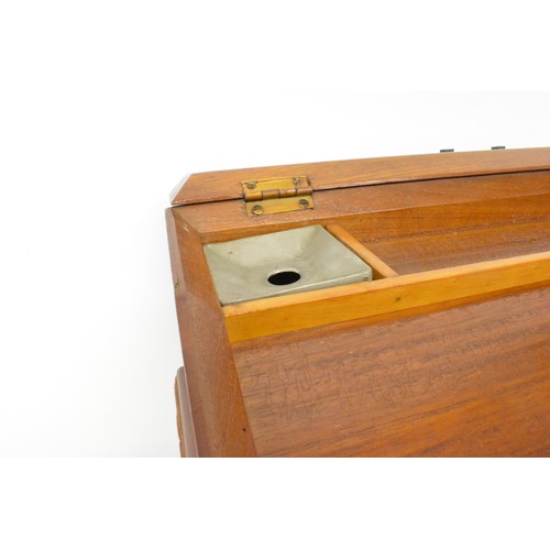 156 - Vintage wooden writing box containing inkwells